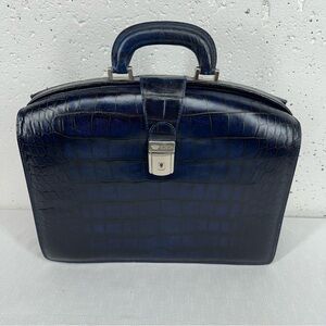 Bosca Blue Alligator Leather Partners Briefcase and Key